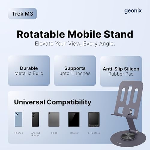 Geonix Trek M3 360° Rotatable & Foldable Mobile Phone Stand – Metallic, Adjustable Height & Angle, Universal Holder for Smartphones & Tablets (Purple) - Image 5