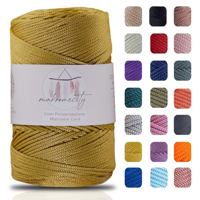 Makromecity Polyester Macrame Cord 2mm x 250 Yards 750 feet 2mm Polypropylene Macrame Cord for Macrame Art Crafts for Wall Hangings Bags Underplate Rug 29 Colors Available