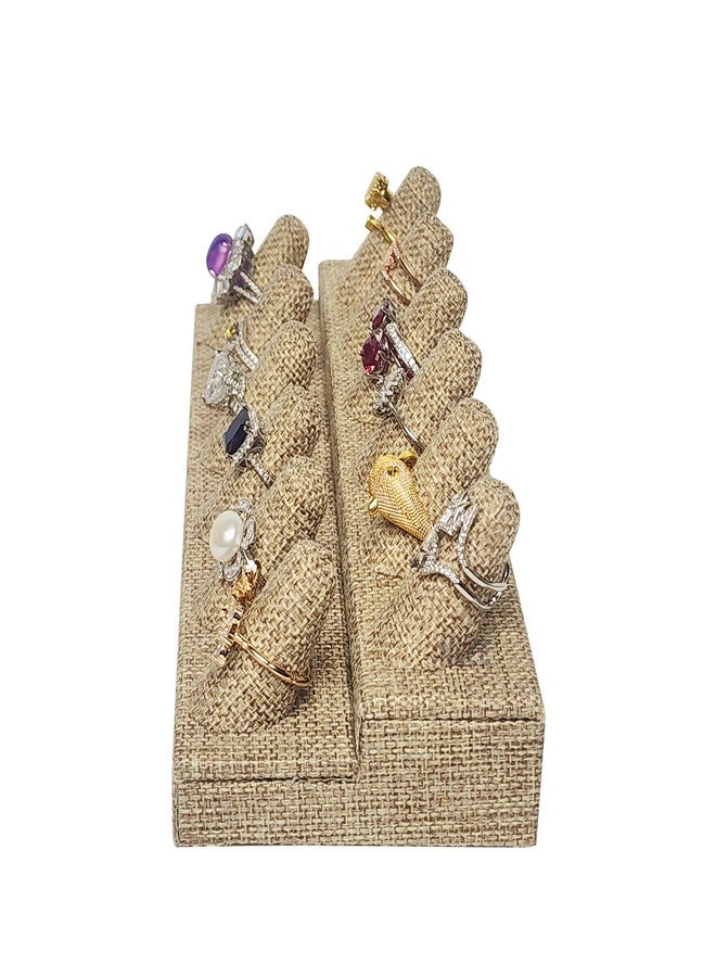 MOOCA 2 Pcs Set Ring Organizer for Showcase Display Drawer, 12 Short Ring Storage Holder, Jewelry Display Stands, Showcase Up to 24 Rings, Burlap, 8 1/4 W x 3 1/4 D x 2 1/2 H in - Image 4