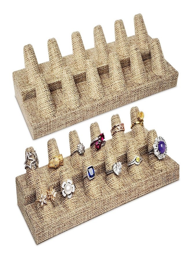 MOOCA 2 Pcs Set Ring Organizer for Showcase Display Drawer, 12 Short Ring Storage Holder, Jewelry Display Stands, Showcase Up to 24 Rings, Burlap, 8 1/4 W x 3 1/4 D x 2 1/2 H in - Image 1
