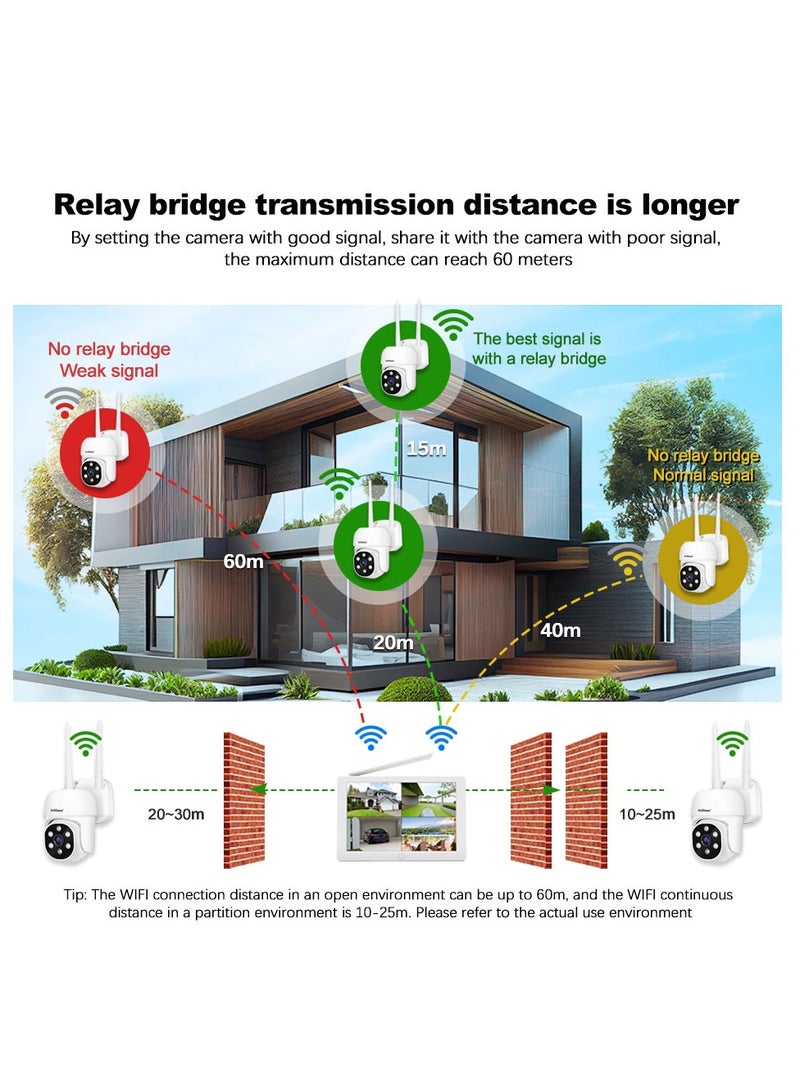 4PCS  Lens 10-inch IPS Screen Wireless WIFI NVR CCTV Surveillance Kit Automatic Tracking Color Night Vision P2P 4CH NVR IP Cameras Security System(With a 500GB hard drive) - Image 3