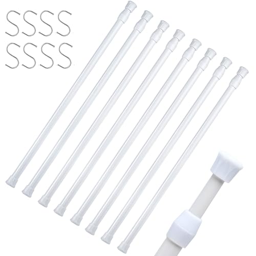 DeELF Outlet 8 Packs Small Tension Rods 16 to 28 inch, Spring Loaded Curtain Rods, RV Refrigerator Tension Rod, RV Curtain Rod for Camper Windows, Kitchen, Closet and Cabinet, White - Image 1