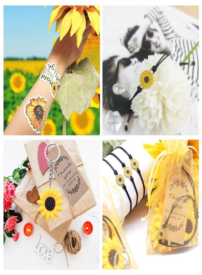 COLVWOFA 146 Pcs Sunflower Party Favors Include Strong Bigger Sunflower Keychains & Adjustable Bracelets & PVC Stickers Organza Bags Thank You Kraft Tags for Birthday Wedding School Baby Shower Return Gifts - Image 2