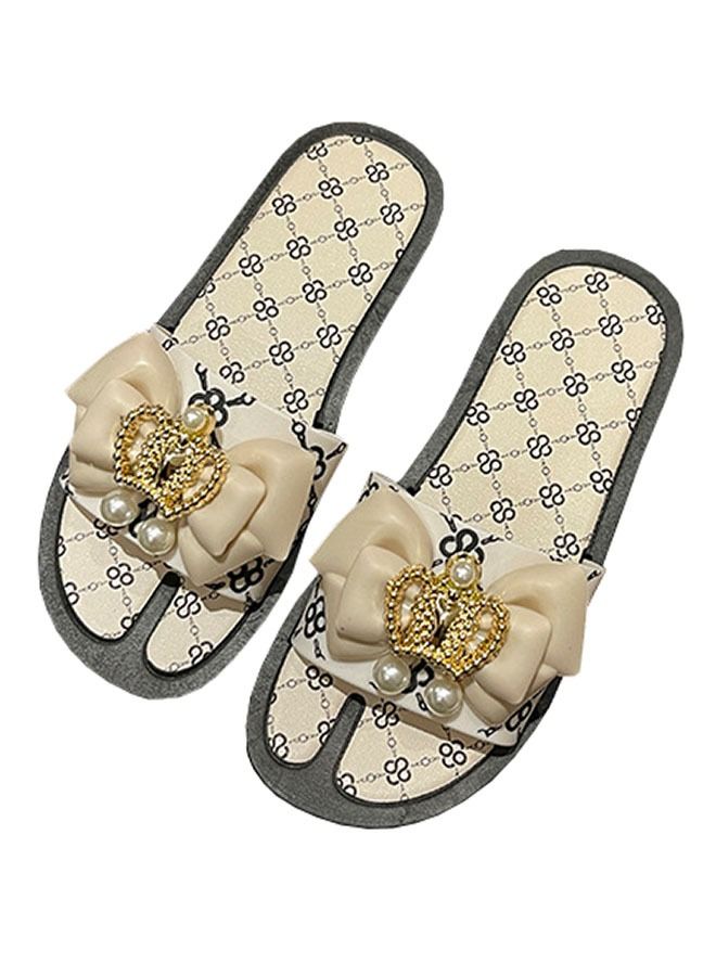 ZCM-HAPPY Ladies Fashion Summer Bow Slippers Outdoor or Indoor Flat Beach Sandals - Image 1