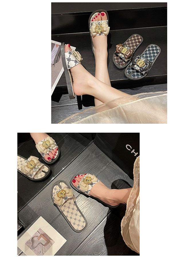 ZCM-HAPPY Ladies Fashion Summer Bow Slippers Outdoor or Indoor Flat Beach Sandals - Image 2