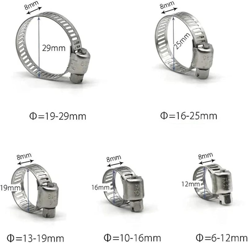 80 Pcs Stainless Steel Worm Gear Hose Clamps Kit 6 29mm For Fuel Pipe Garden - Image 2