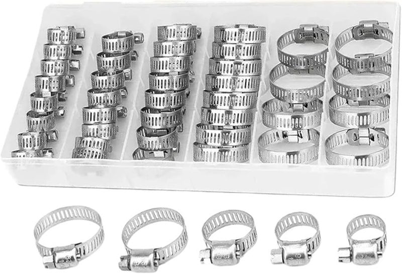80 Pcs Stainless Steel Worm Gear Hose Clamps Kit 6 29mm For Fuel Pipe Garden - Image 1