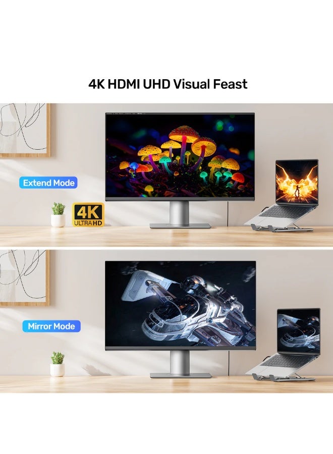 UNITEK حامل لابتوب قابل للطي USB-C مع محطة إرساء، 7 في 1، HDMI 4K@60Hz، 100W PD، بيانات 5Gbps، فتحات SD/MicroSD، تصميم مريح قابل للتعديل - Image 2
