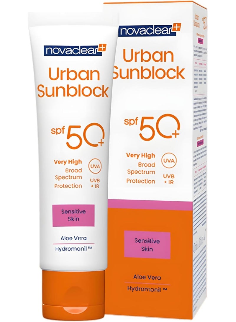Novaclear Urban Sunblock SPF 50+ for Sensitive Skin 40ml – Broad-Spectrum Sunscreen with Aloe Vera & Hydromanil™ - Image 1