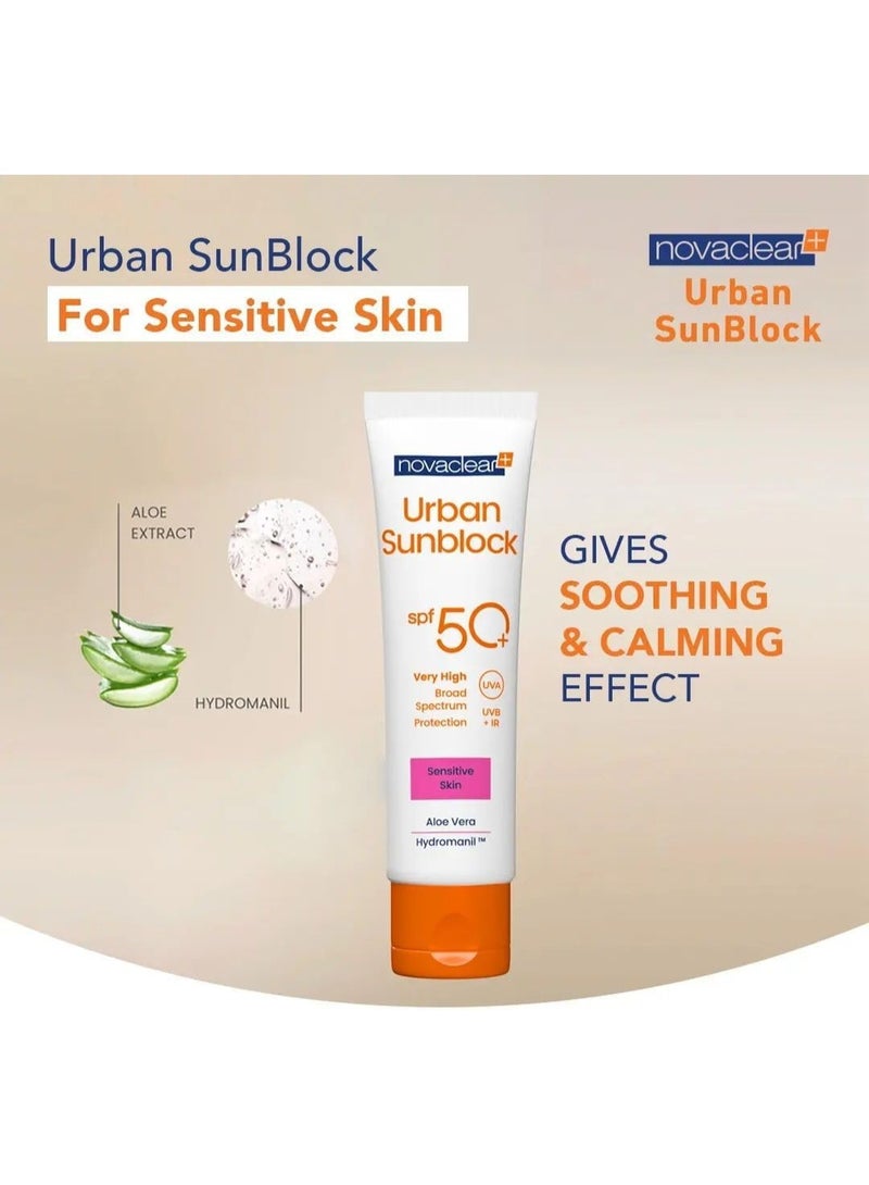 Novaclear Urban Sunblock SPF 50+ for Sensitive Skin 40ml – Broad-Spectrum Sunscreen with Aloe Vera & Hydromanil™ - Image 2