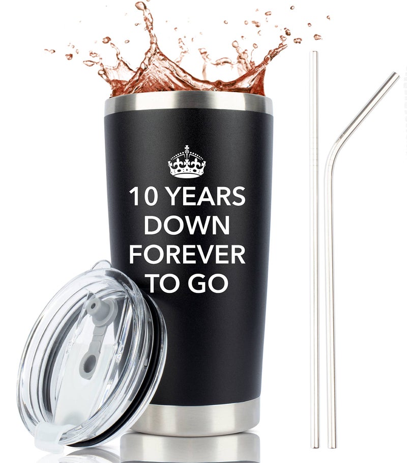 JENVIO 10 Year Anniversary for Him  20oz Steel Travel TumblerMug for Coffee or Cold Drinks  10th tenth best Wedding Cup Gifts for Men Her Woman Work Husband Idea Valentines Day Gift