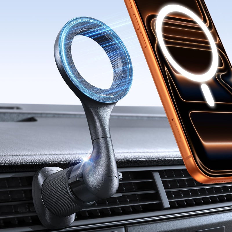 MRGLAS for MagSafe Car Mount [Upgraded 40 Strong Magnets] [360Â° Rotation] Air Vent Magnetic Phone Holder [Double Metal Hook] Car Phone Holder Mount Compatible iPhone 17 16 15 Pro Max S26 Ultra S25 - Image 1
