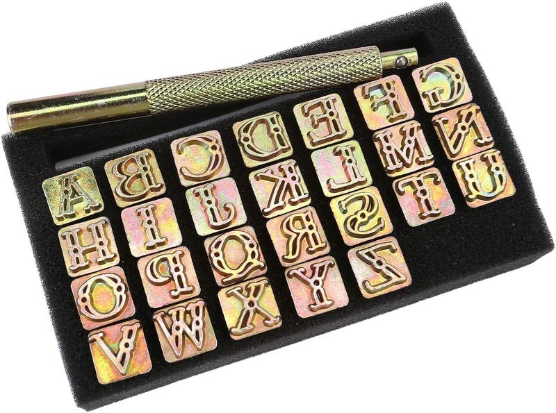 Yoption 27 Pieces Leather Stamping Tool Set, 26 Letters Alphabet Stamps Steel Punch Tool 9mm+1 Stamping Handle for Leather Craft (9mm) - Image 2