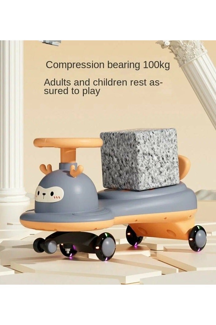 Reindeer-Themed Gray  Orange Ride-On Car for Toddlers – 360° Swivel Wheels  LED Lights – Comfortable Backrest - Image 2