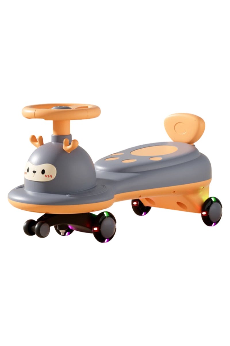 Reindeer-Themed Gray  Orange Ride-On Car for Toddlers – 360° Swivel Wheels  LED Lights – Comfortable Backrest - Image 1