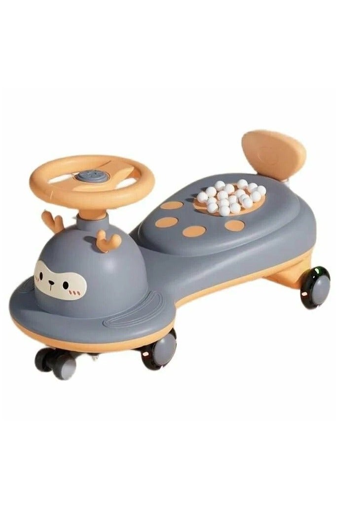 Reindeer-Themed Gray  Orange Ride-On Car for Toddlers – 360° Swivel Wheels  LED Lights – Comfortable Backrest - Image 5