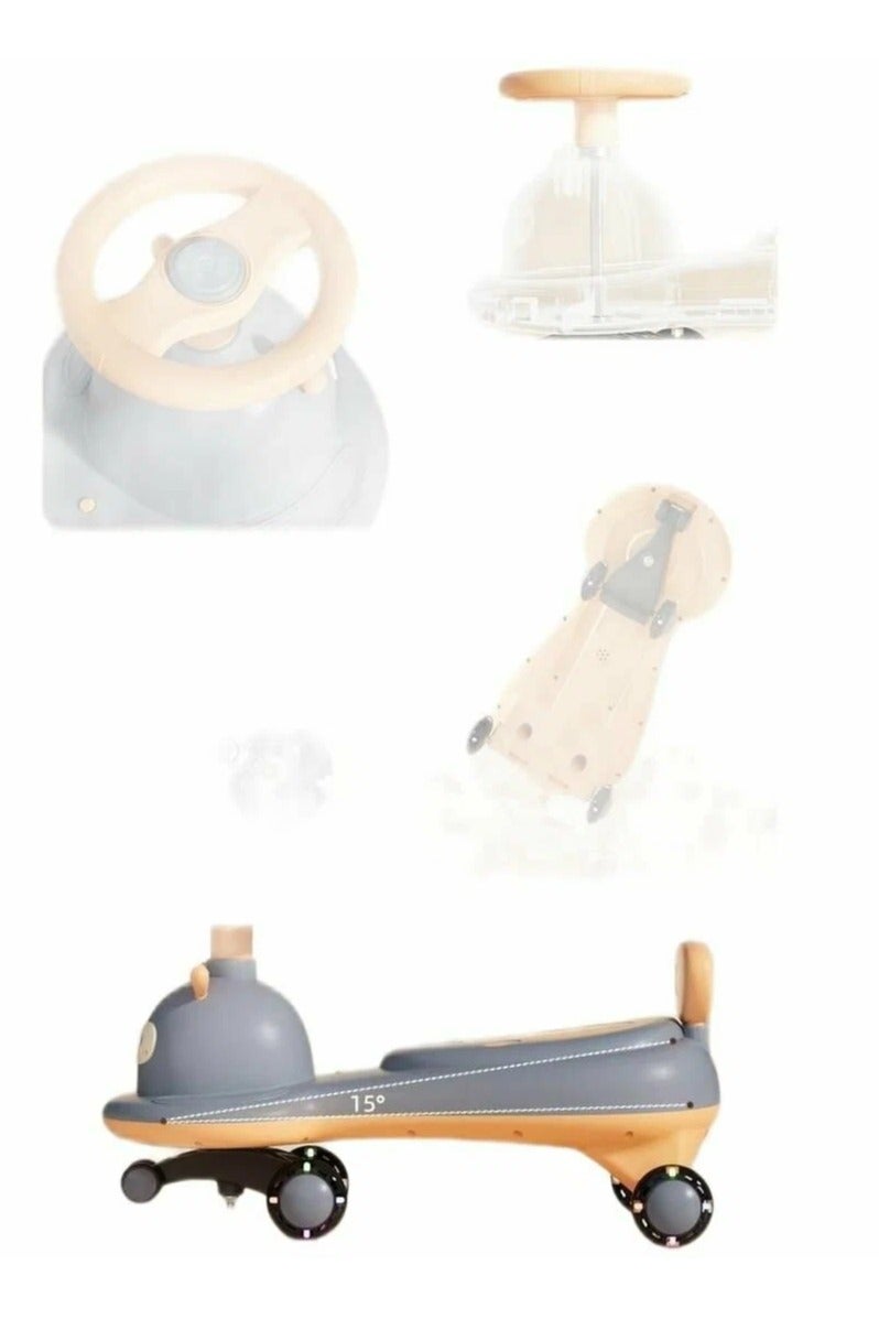 Reindeer-Themed Gray  Orange Ride-On Car for Toddlers – 360° Swivel Wheels  LED Lights – Comfortable Backrest - Image 4