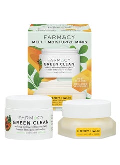 FARMACY Melt + Moisturize Minis Duo Green Clean Makeup Remover Cleansing Balm & Honey Halo Ceramide Face Moisturizer The Perfect Makeup Removing & Moisturizing Skincare Routine  - Image 1