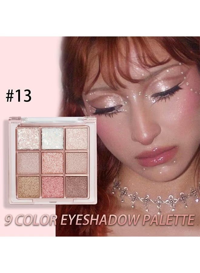 dikalu 9 Colors Glitter Eyeshadow Palette,Pink White Gold Glitter Shimmer Sparkly Eye Shadow Palette Makeup,Warm Pastel Eyeshadows Palette Long Lasting Waterproof Naturing-Looking Women Girls Eye Shadow (#13) - Image 2