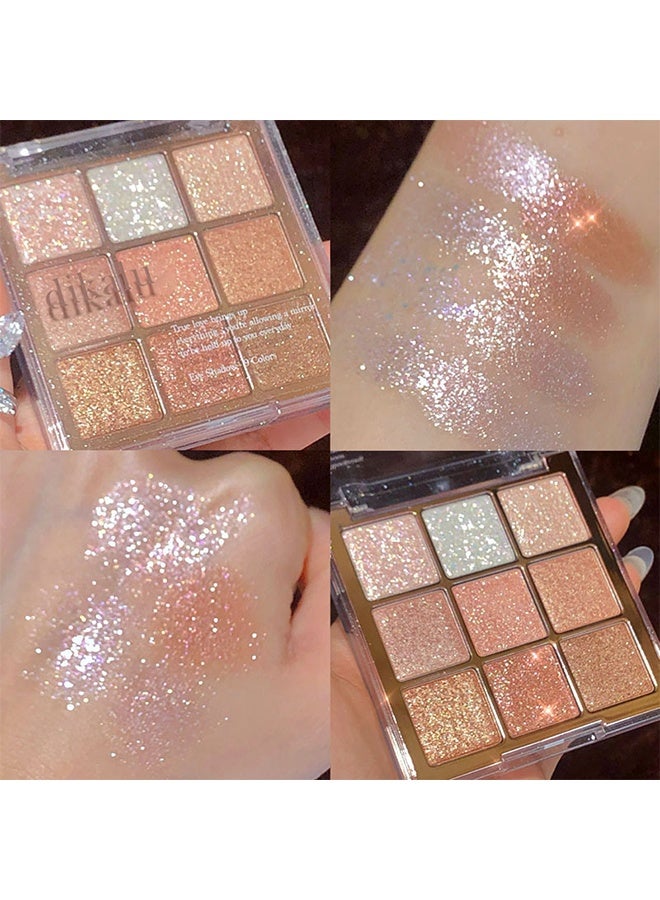 dikalu 9 Colors Glitter Eyeshadow Palette,Pink White Gold Glitter Shimmer Sparkly Eye Shadow Palette Makeup,Warm Pastel Eyeshadows Palette Long Lasting Waterproof Naturing-Looking Women Girls Eye Shadow (#13) - Image 4
