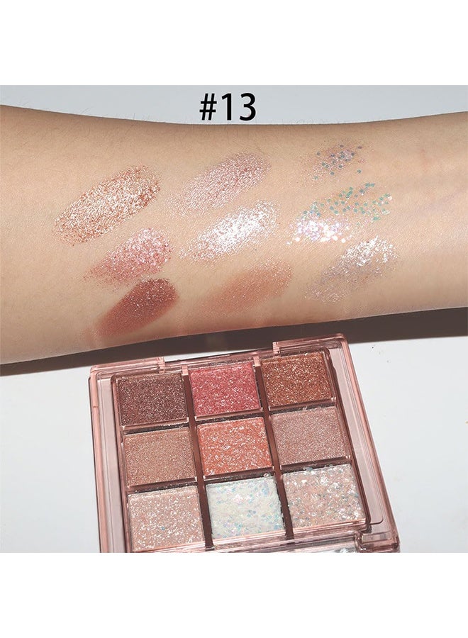 dikalu 9 Colors Glitter Eyeshadow Palette,Pink White Gold Glitter Shimmer Sparkly Eye Shadow Palette Makeup,Warm Pastel Eyeshadows Palette Long Lasting Waterproof Naturing-Looking Women Girls Eye Shadow (#13) - Image 5