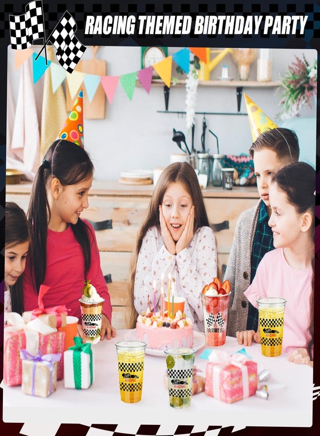 KesaPlan 50 Pcs Race Car Plastic Party Cups, 12oz Checkered Flag Disposable Clear Cup, Plastic Drinking Cup with White Black Plaid, Checkered Racing Cups for Fast Car Themed Birthday Decorations - Image 4