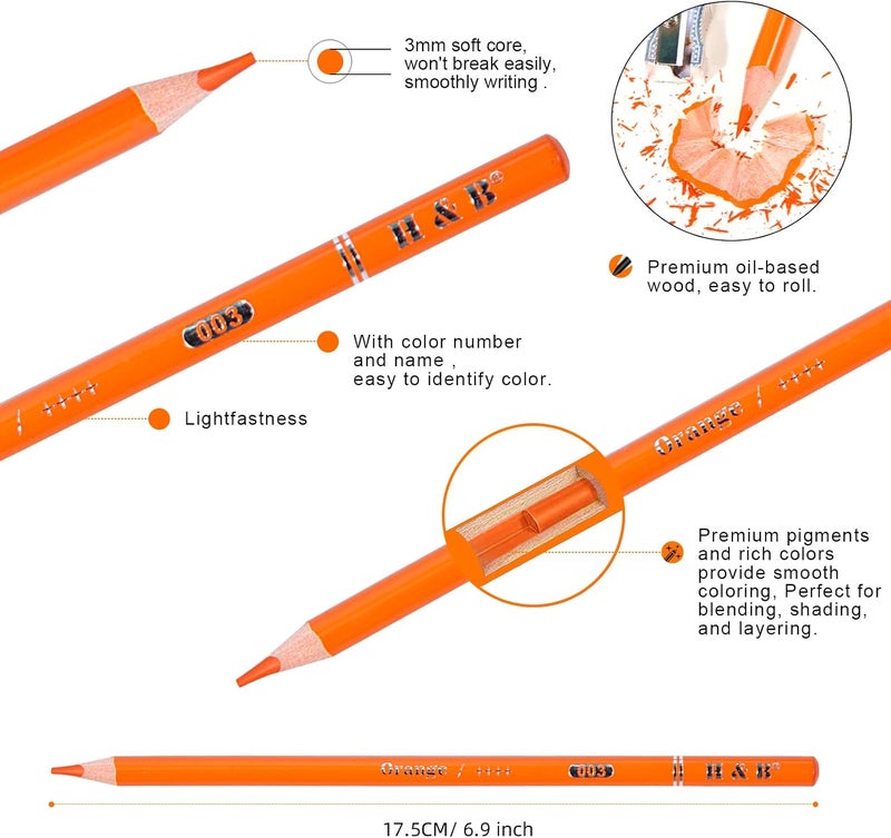 HB H & B 72 Colored Pencils Set, Art Pencil Kit for Adult Coloring,Oil Based Soft Core, Ideal for Coloring Sketching Shading,Art Set for Kids Teens Beginner Wooden Color Pencils - Image 3