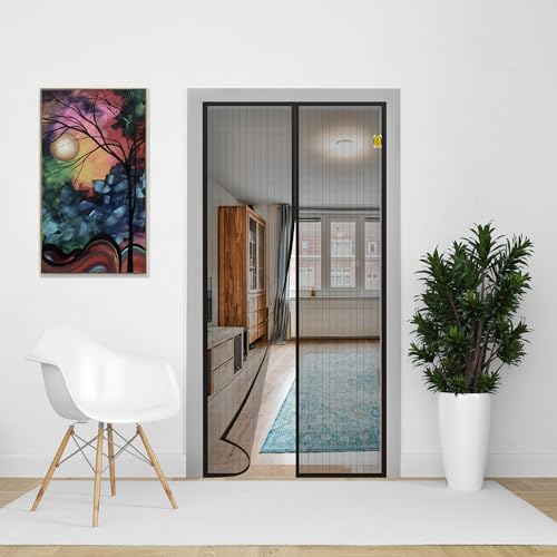 Kolar Mosquito Net for Door | Fiberglass Magnetic Curtain Auto Closing Insect Screen for All Door Types with Self Adhesive Hook Tape (210x100 Cms, Black) - Image 3