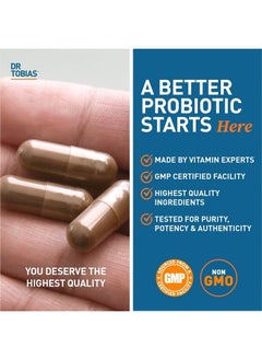 Dr. Tobias Probiotics 30 Billion, 10 Strains, 30 Billion CFU's, Targeted Release Probiotics for Digestive Health, Shelf-Stable Probiotics for Women & Men, Non-GMO, 90 Capsules, 90 Servings  - Image 5