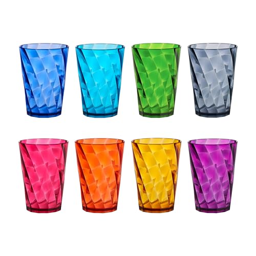 US Acrylic Optix Mini Plastic Reusable Drinking Glasses (Set of 8) 8oz Juice Cups in Jewel Tone Colors | BPA-Free Tumblers, Made in USA | Top-Rack Dishwasher Safe - Image 1