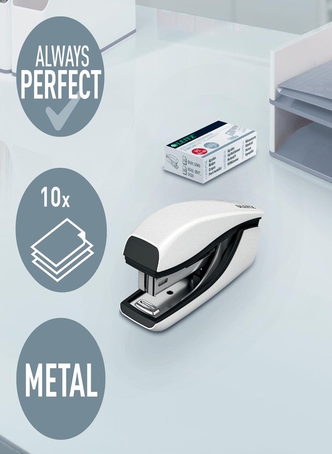 Leitz Mini Stapler, 10 Sheet Capacity, Ergonomic Metal Body, includes Staples, WOW Range, 55281001 - Pearl White - Image 2