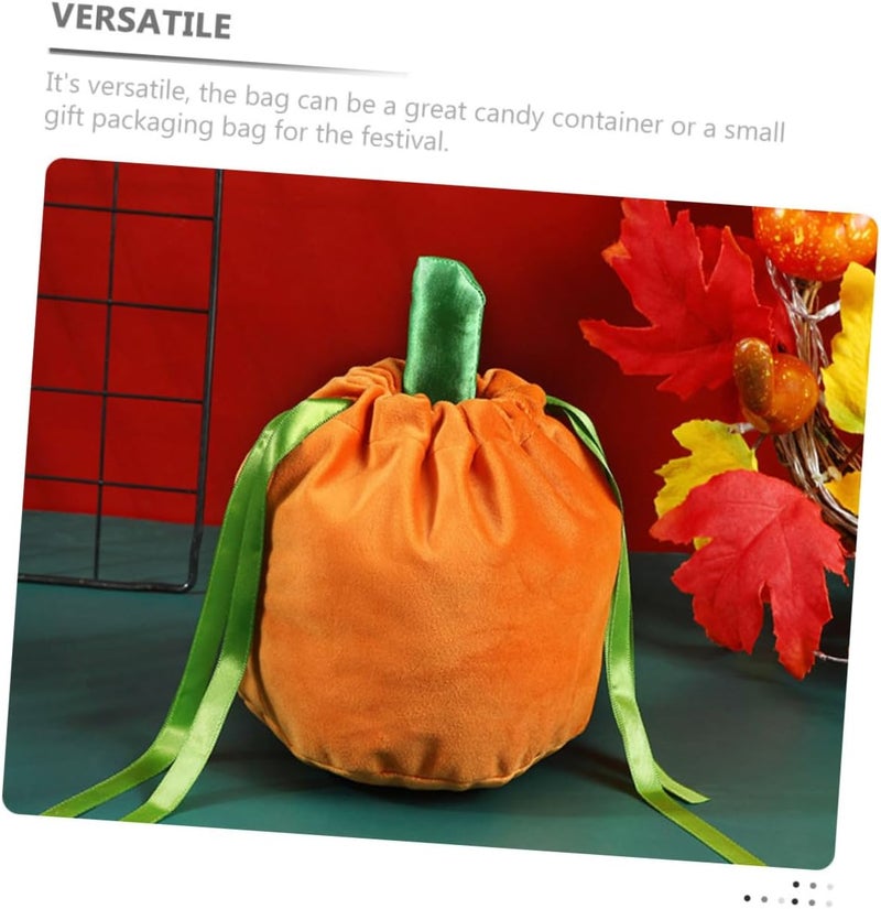 CTIRCHIU 5Pcs Pumpkin Drawstring Bags Halloween Treat Gift Pouches Reusable Velvet Party Favor Bags for Candy Snacks Small Gifts Lightweight - Image 2