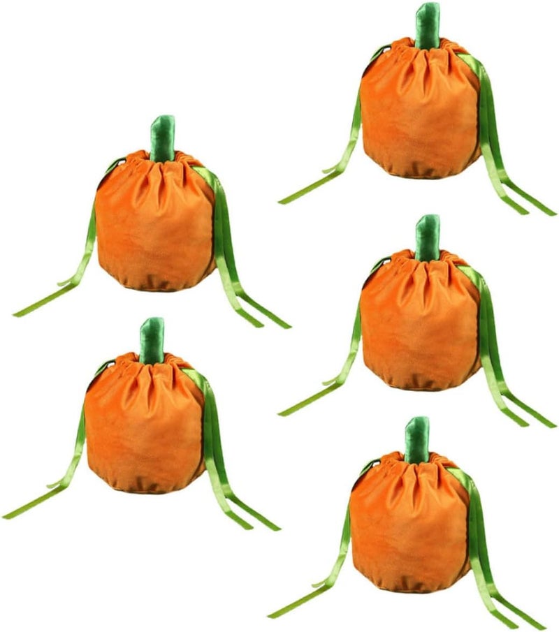 CTIRCHIU 5Pcs Pumpkin Drawstring Bags Halloween Treat Gift Pouches Reusable Velvet Party Favor Bags for Candy Snacks Small Gifts Lightweight - Image 1
