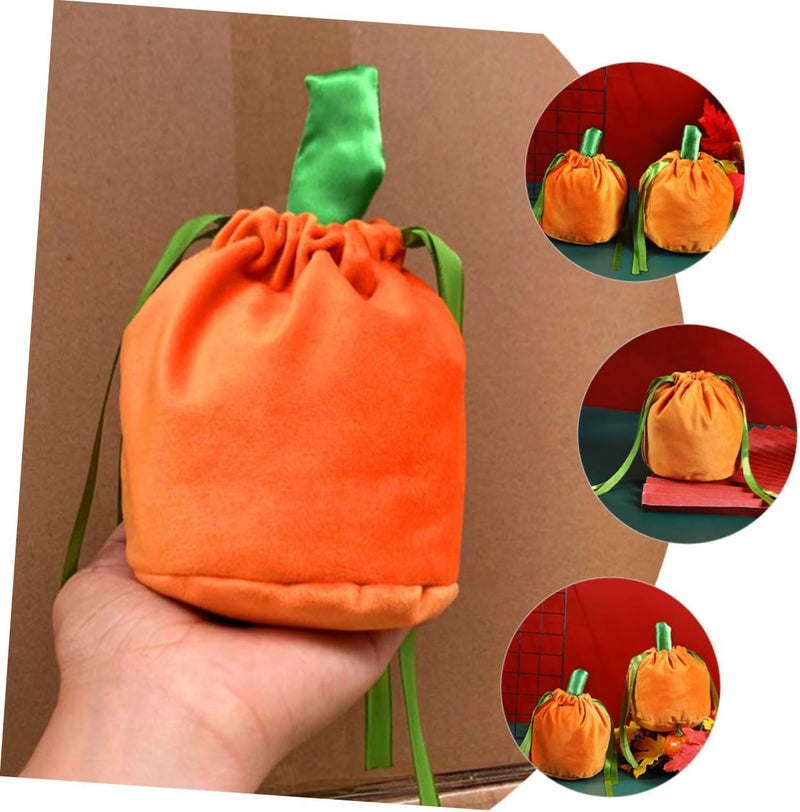 CTIRCHIU 5Pcs Pumpkin Drawstring Bags Halloween Treat Gift Pouches Reusable Velvet Party Favor Bags for Candy Snacks Small Gifts Lightweight - Image 4