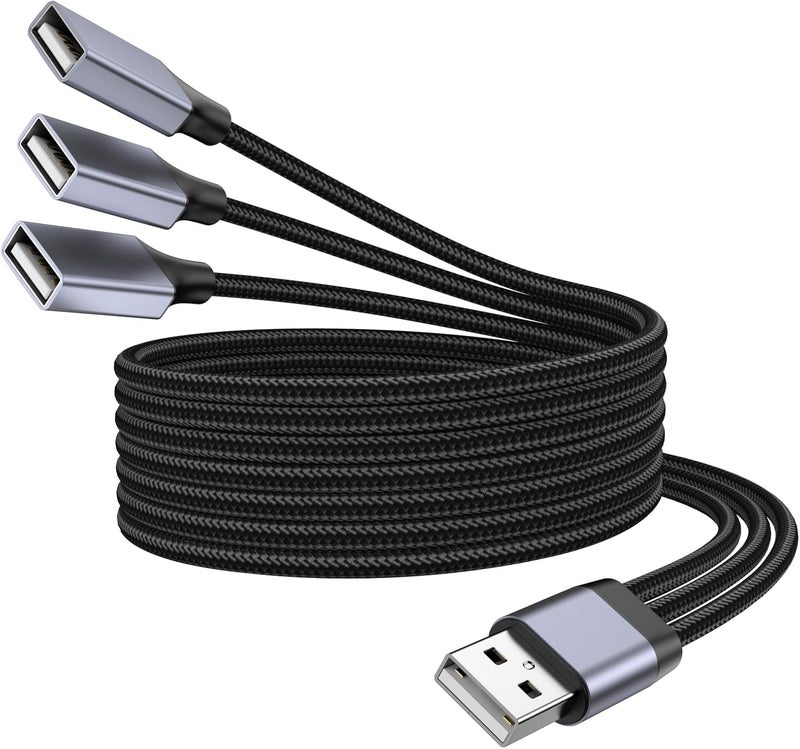 مقسم USB على شكل Y، كابل تمديد USB-A ذكر إلى 3 إناث بطول 3.3 قدم، مقسم USB 1 مدخل و3 مخارج يدعم الشحن ونقل البيانات للطابعة/لوحة المفاتيح/محرك الأقراص المحمول/بلاي ستيشن/لابتوب/إل إي دي إلخ. - Image 1
