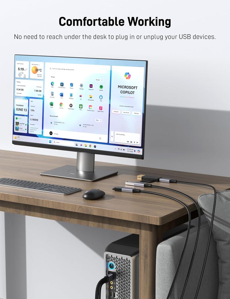 مقسم USB على شكل Y، كابل تمديد USB-A ذكر إلى 3 إناث بطول 3.3 قدم، مقسم USB 1 مدخل و3 مخارج يدعم الشحن ونقل البيانات للطابعة/لوحة المفاتيح/محرك الأقراص المحمول/بلاي ستيشن/لابتوب/إل إي دي إلخ. - Image 3