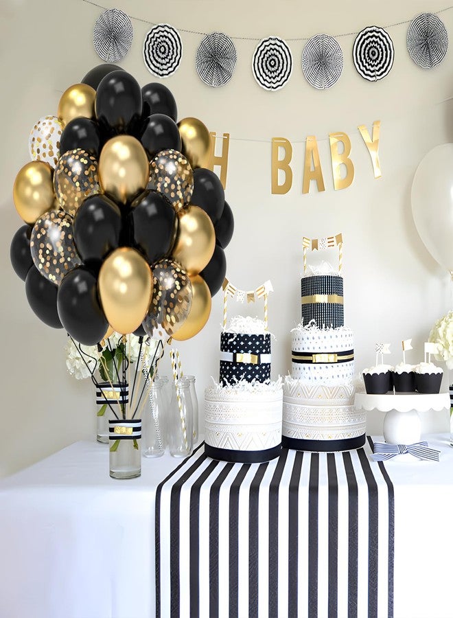 QIFU Balloons Birthday Black Gold, Pack of 52 Helium Balloons Black Golden Confetti Balloons, Birthday Decoration Black Gold Balloons for Wedding Graduation Birthday New Year 2025 Decoration - Image 4