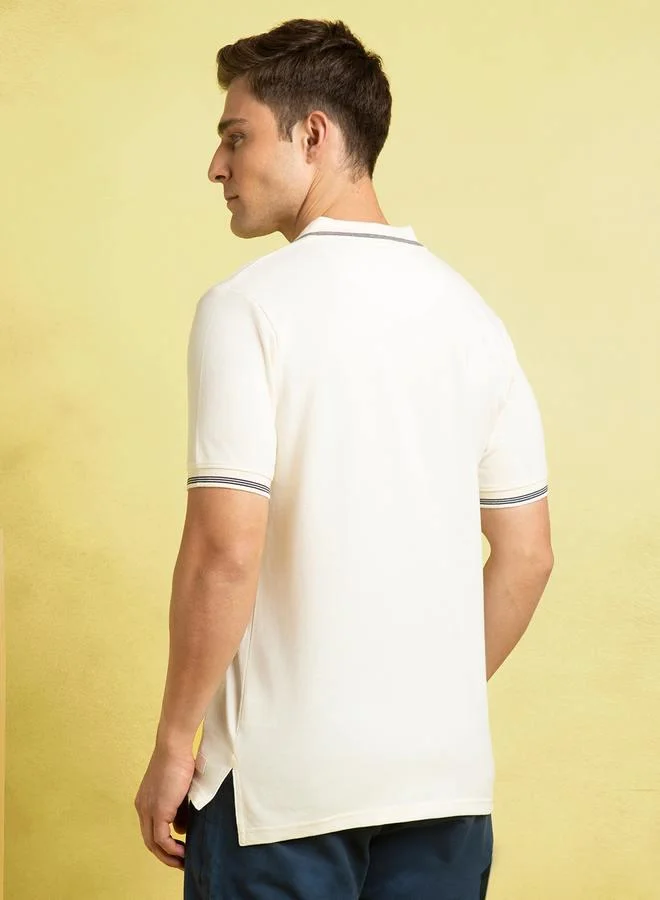Dennis Lingo Marshmallow Men's Marshmallow Pique Solid Pattern Regular Fit T-Shirt for Men | Best Price UAE