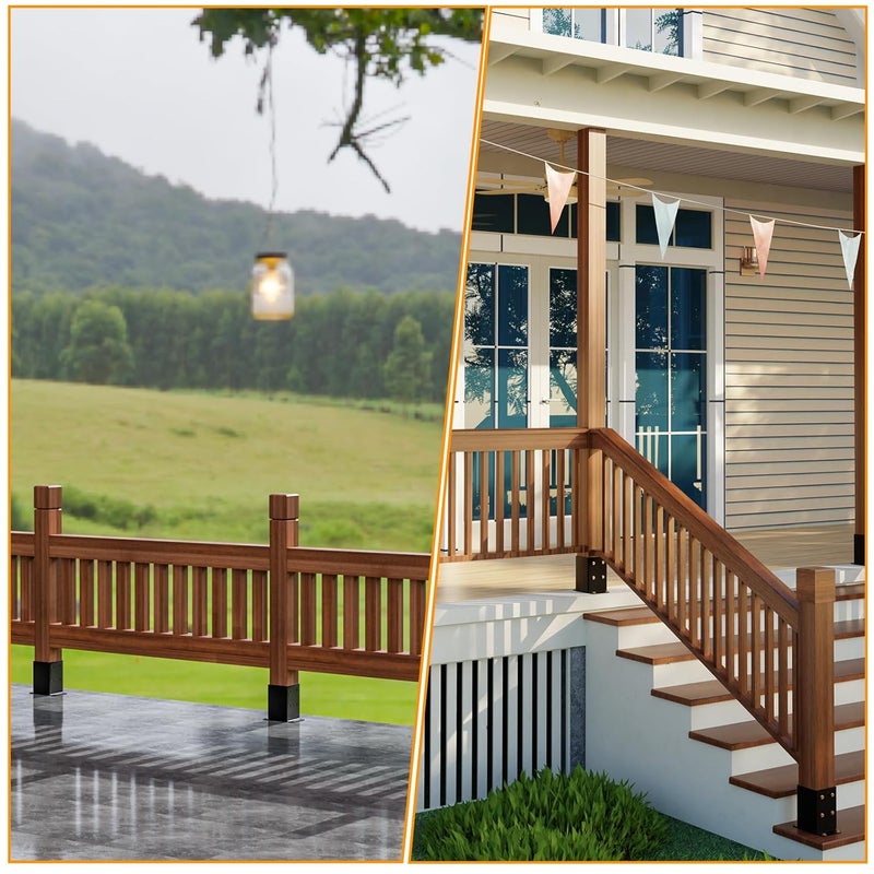 AOSTD 6x6 Post Base 2PCS, Inner Size 5.6x5.6 Inch Fence Post Anchor, Rust-Proof 13 Gauge Heavy Duty Solid Steel Black Powder-Coated Railing Post Brackets, for Support Deck, Pergola, Includes Screws - Image 5