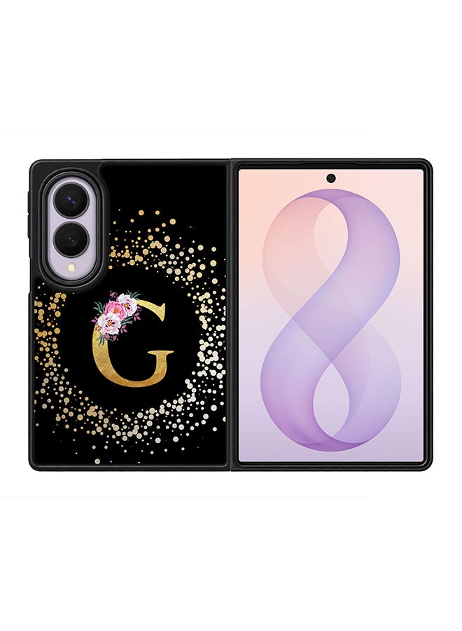 Stylizedd Rugged Case for Samsung Galaxy Z Fold8- Slim Fit Hybrid Rubber Cover Floral Monogram - G (Black)