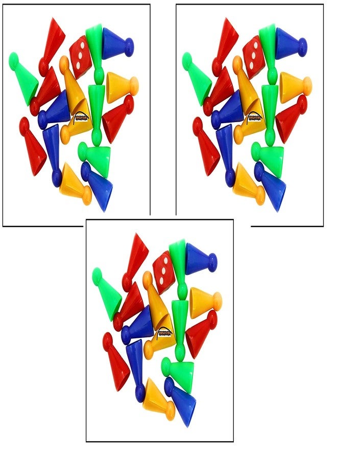 Pack of 3 Ludo DICE and Token Set/Ludo GOTI Standard Size (Multicolor) for Ludo Snake and Ladder Or Board Game Party & Fun Game Board Game Accessories ||PS3574