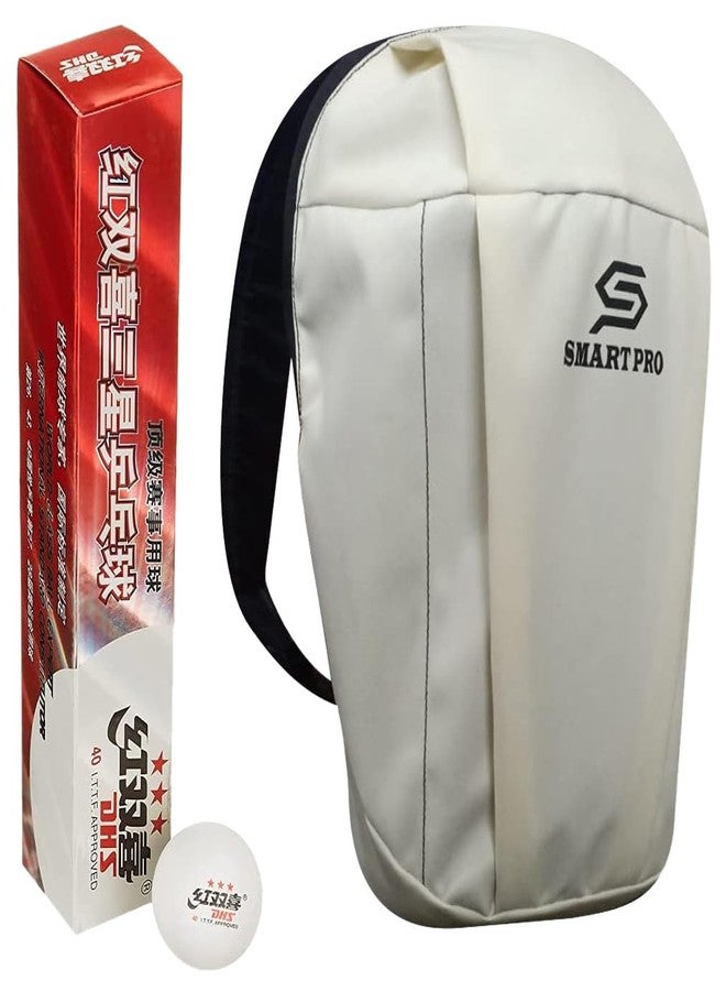 DHS TT Ball 40MM 3 Star White (6 Pcs Box) 30 PCS with Smart PRO TT Special Cover Speed Beige - Image 2