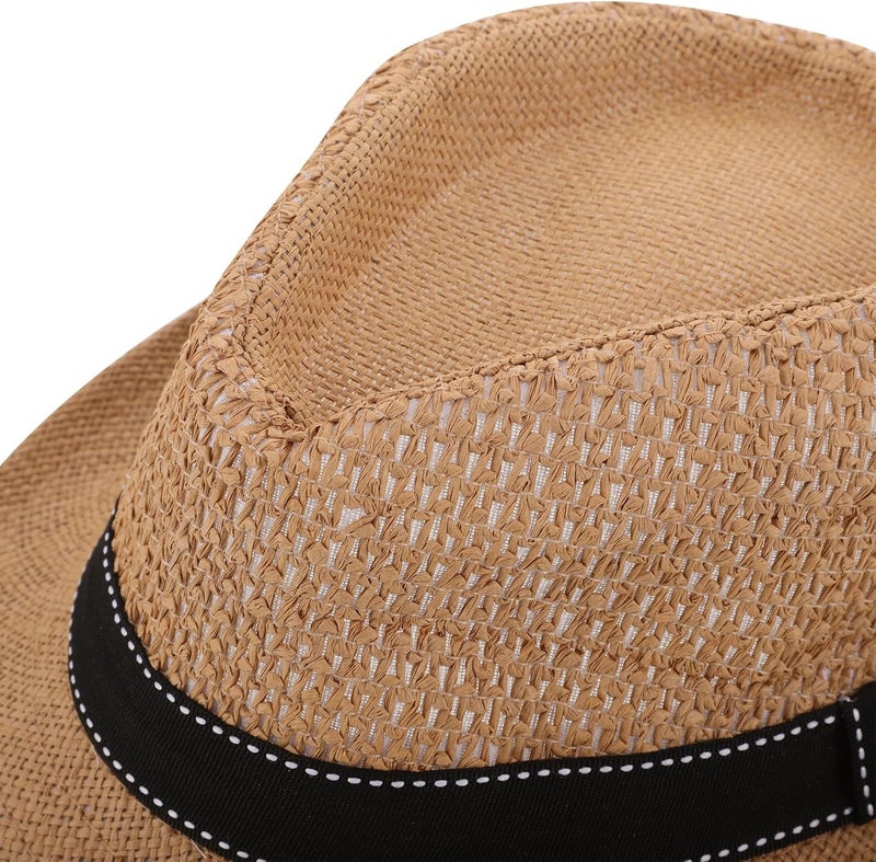 Straw Sun Hat Boys Summer Beach Cap Lightweight Breathable Outdoor Travel Hat Chocolate - Image 3
