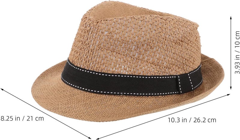 Straw Sun Hat Boys Summer Beach Cap Lightweight Breathable Outdoor Travel Hat Chocolate - Image 2