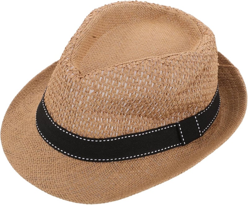 Straw Sun Hat Boys Summer Beach Cap Lightweight Breathable Outdoor Travel Hat Chocolate - Image 1