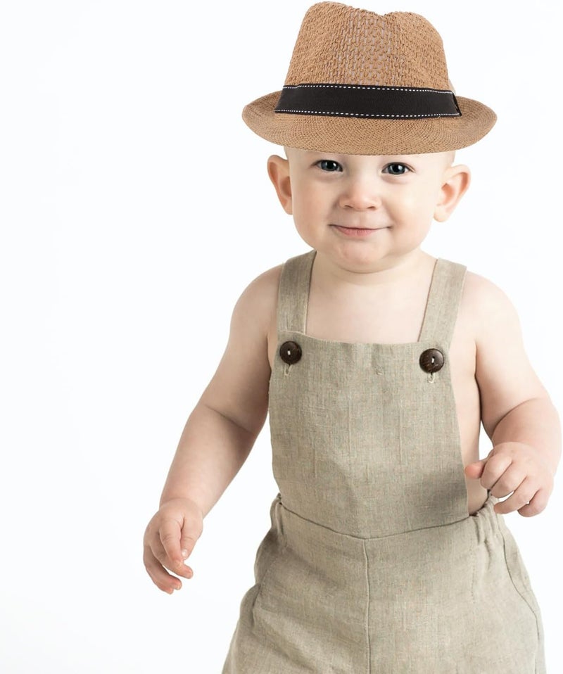 Straw Sun Hat Boys Summer Beach Cap Lightweight Breathable Outdoor Travel Hat Chocolate - Image 4