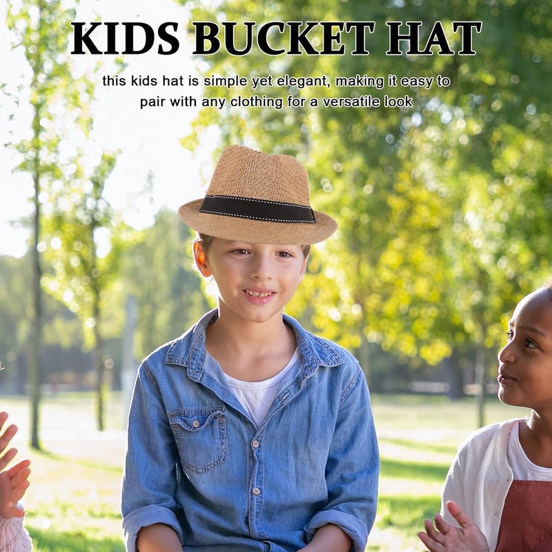 Straw Sun Hat Boys Summer Beach Cap Lightweight Breathable Outdoor Travel Hat Chocolate - Image 5