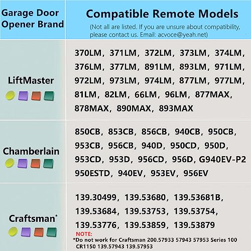 Acvoce Garage Door Opener Remote for Liftmaster Chamberlain Craftsman Opener with Purple Yellow Red Orange Green Learn Button, Keychain Type, 1 Pack - Image 2