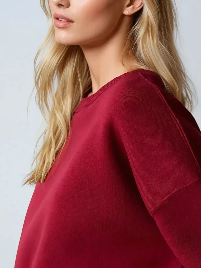 زوبعة بلوزة قطنية أساسية بياقة دائرية كبيرة الحجم