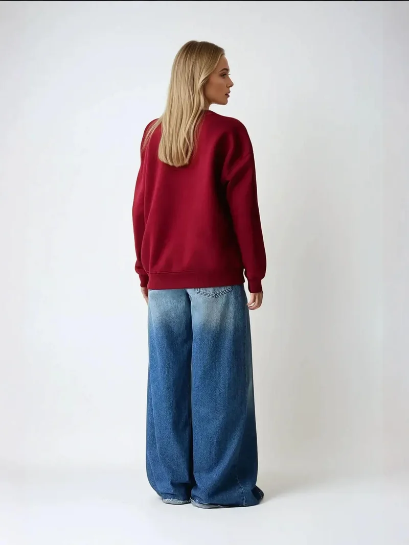 زوبعة بلوزة قطنية أساسية بياقة دائرية كبيرة الحجم